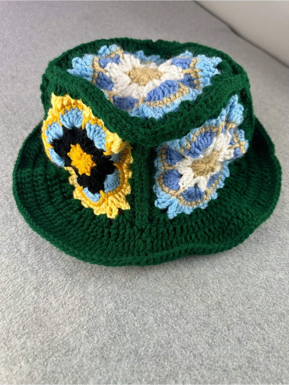 Handmade Crochet Granny Square Bucket Hat Boho Floral Hippie Cottagecore Knit